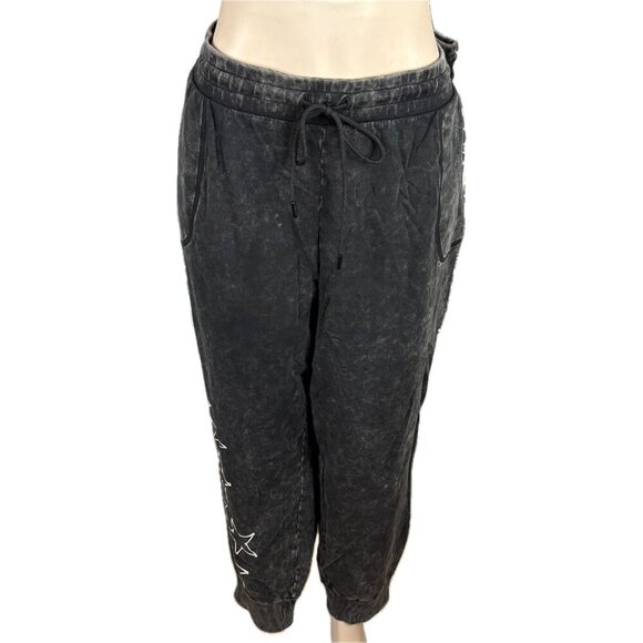 Lovesick +5 Black Acid Wash Drawstring Star Skeleton Bones Graphic Jogger Pants - Picture 2 of 7